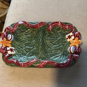 Holiday Green Tray with Red and Gold Accents